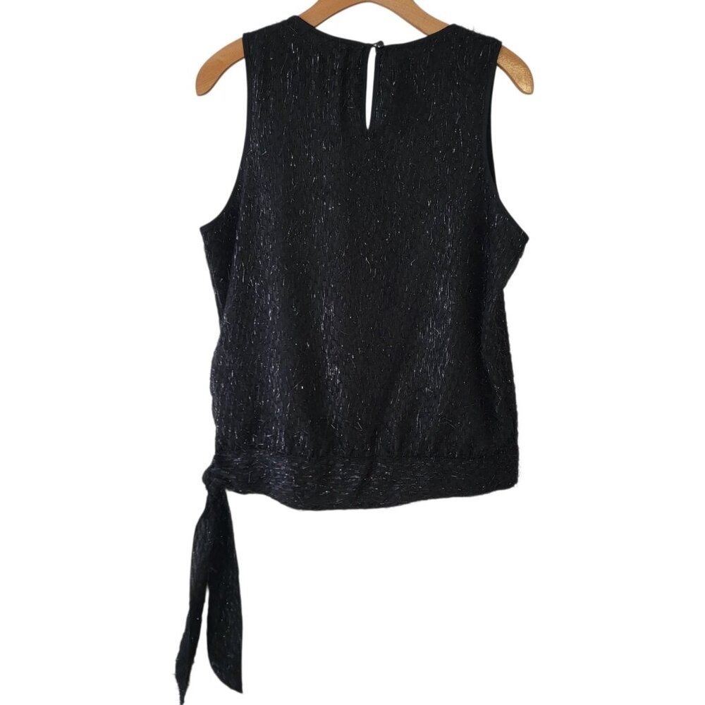 Melissa Paige Blouse Furry Fuzzy Metallic Sleeveless Top Black‎ Sz M Side Tie